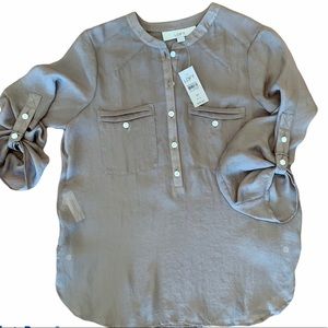Loft Tan 5B Sheer Henley Blouse